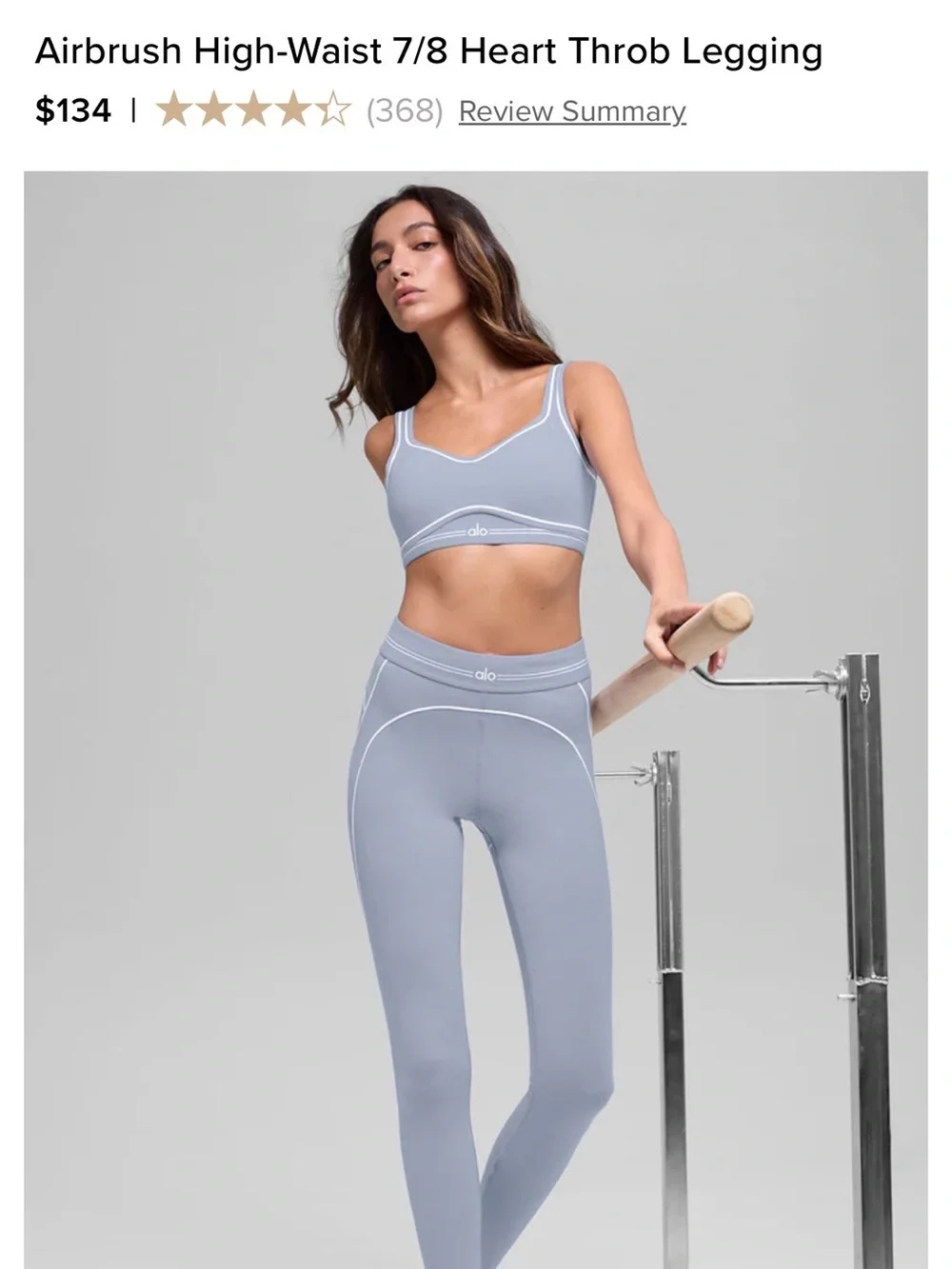 ALO Yoga Light Blue V‑Neck Sports Bra & Matching Leggings Set